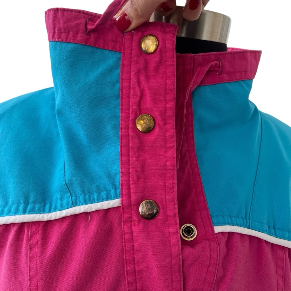 Vintage color block jacket pink blue white piping snap closure small - Picture 3 of 16